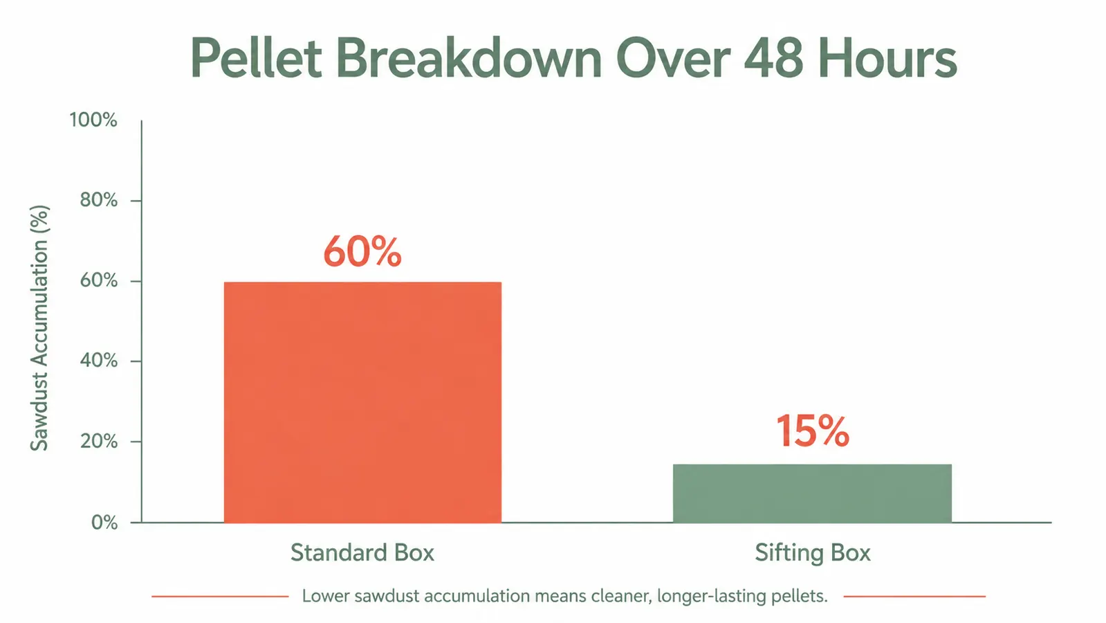 Chart comparing pellet breakdown over 48 hours in standard vs sifting litter boxes